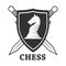 Chess club vector horse and shield label or badge icon template