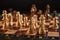 Chess figures on chessboard on retro background, Queen gambit