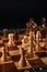 Chess figures on chessboard on retro background, Queen gambit