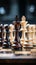Chess figures on a wooden tables side view epitomize business strategy