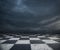 Chess floor and dark sky background