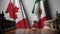 Chess game against flags of Canada and Mexico. Political competition related 3D animation