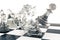 Chess games, victory, success in competition, leadership in business, transparent pawns on a white background, 3d