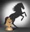 Chess horse with shadow as a wild horse