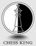 Chess king icon in monochrome design, vertical splitted to black and white part, object shadow. Designed for chess club, chess mat