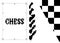 Chess logo with illustration of figures on white background, chessboard. Game sport concept. Vector.