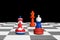 Chess made from flags of China, Russia, North Korea.