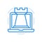 Chess online vector line icon. Ancient competitive strategy game. Large rook on laptop screen.
