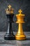 Chess pawn and king banner symbolizing challenge, critical decisions, and strategic moves