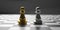 Chess pawns gold and silver color standing on a checkerboard. 3d illustration