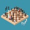 Chess People Figures on a Chessboard Isometric View. Vector