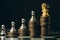 Chess piece at coins money stack step. Business Company Team Leader making growing up wealth income or success boss concept