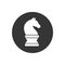 Chess piece knight white icon isolated on black background. Black chess horse flat style