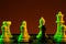 Chess pieces, Black pawn white pieces of silver on a chessboard, game. Concept of spy, espionage, confrontation, career,