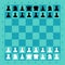 Chess pieces on the board. Vector. Ready-made complete set for the game, mobile application. Professional demo chess. Black and wh