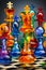 Chess pieces glass surrealism colorful smoke generated by ai