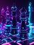 Chess pieces illuminated with neon light