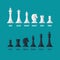 Chess pieces king queen bishop knight rook pawn flat vector icons set