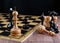 The chess pieces are placed on the chessboard. Defeated white king.