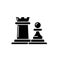 Chess pieces rook and pawn black icon, vector sign on isolated background. Chess pieces rook and pawn concept symbol