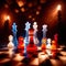 Chess pieces, strategy tactics game, colorful brightly lit, glowing