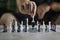 Chess players hand rearranges a chess piece