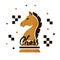Chess poster with knight. Vector illustration of chess horse
