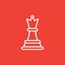 Chess Queen Line Icon On Red Background. Red Flat Style Vector Illustration