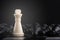 Chess set on chess board. white king defeat all. power, hero and leadership concept