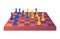 Chessboard with blue and yellow chess figures