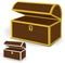 Chest 3d vector, Empty wooden chest with gold and silver metal frames and keyholes