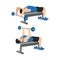 Chest building exercises and muscle. Artworks depict a set of weight training