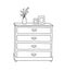 Chest of drawers doodle, hand drawn vector illustration of drawers table furniture with flower pot and photo frames on top of it