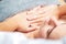 Chest massage of woman by hands of massage therapist
