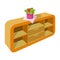 Chest, shelving with shelves and flower. Furniture and interior single icon in cartoon style Isometric vector symbol