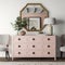 Chest of six lacquered drawers, bedroom decor with frame and accessories