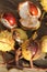 Chestnut fruit in shell on a wooden table photo