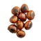 Chestnut Isolated. Roasted sweet chestnuts for Christmas on white background. Food concept. Top view. Flat lay