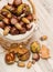 Chestnuts and acorns in a wicker basket