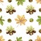 Chestnuts.Nuts and leaves on white seamless background.Traditional thanksgiving food, autumn holidays and a healthy diet
