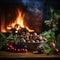 Chestnuts Traditional Open Fire Christmas Background Roasting Roasted Decorations Winter Autumn