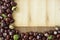 Chestnuts on wood background with copy space.