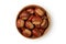 Chestnuts in wooden bowl on white background