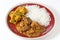 Chettinadu chicken curry with veg and rice