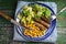 Chevanchichi with lettuce and chick-pea on a plate and knife, fork