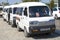 Chevrolet Damas fixed-route taxis on the bus station of Urgench city