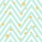 Chevron zigzag blue and white seamless pattern with golden shimmer polka dots. Vector geometric stripe, glitter spots.
