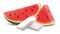 Chewing gum Watermelon flavor. Chewing pads with fresh watermelon friut isolated on white background. Product placement detailed