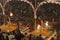 Chhatri umbrellas cover the aarti evening prayer service
