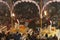 Chhatri umbrellas cover the aarti evening prayer service